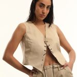 Denim gilet beige