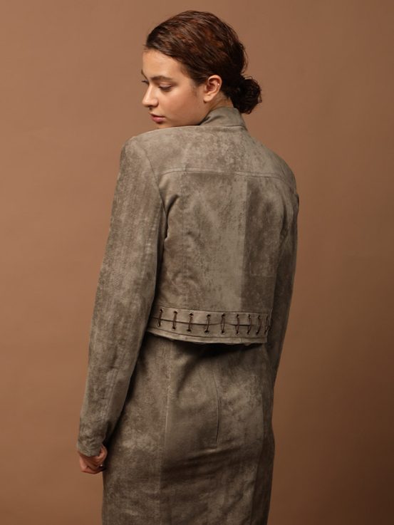 Grey suede bomber