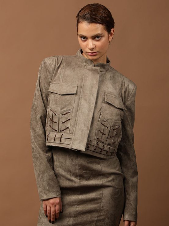 Grey suede bomber
