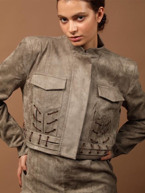 Grey suede bomber
