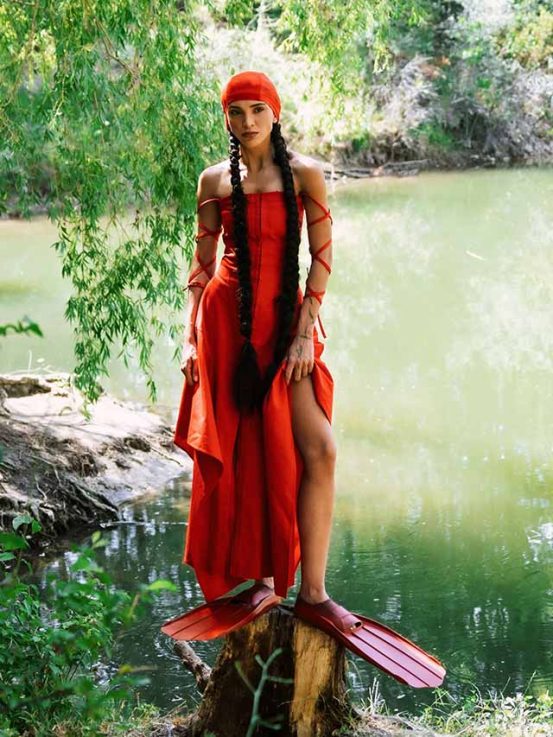 Red asymmetric dress