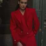 Red wool long coat