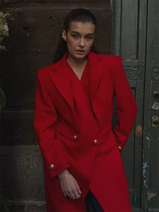 Red wool long coat