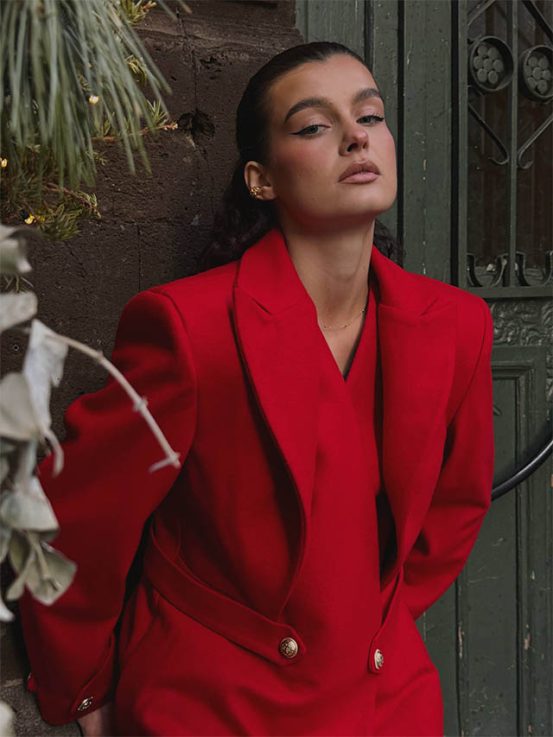 Red wool long coat